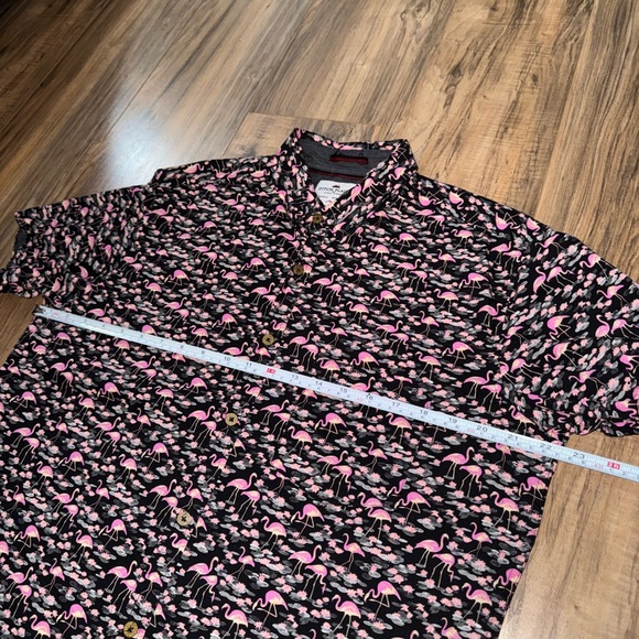 Flamingo Print Short Sleeve Button Down Shirt - Picture 3 of 4